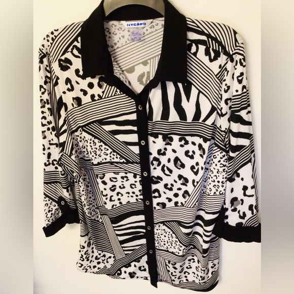 Nygard black white print butt down blouse size 1X - Picture 4 of 6